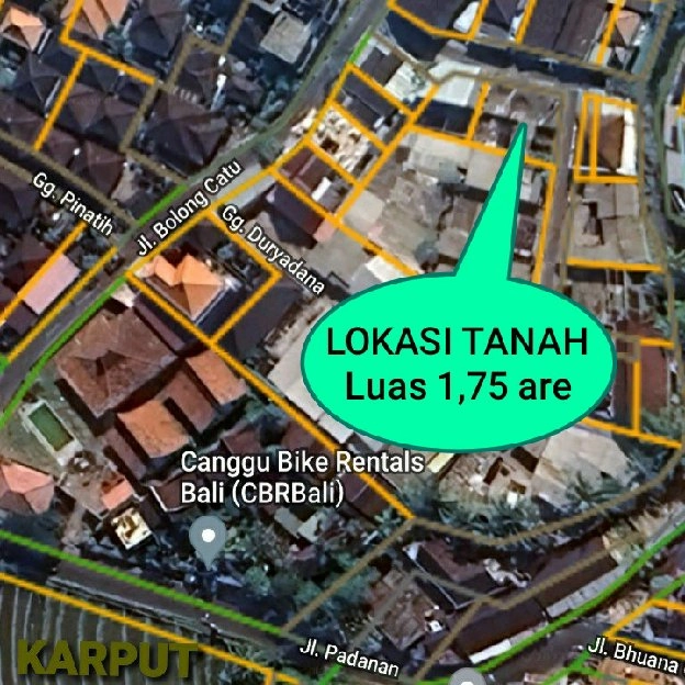 Dijual 1,75 are, Jl. Padanan Gg. Bolong Catu Raya Dawas Tibubeneng Kuta Utara