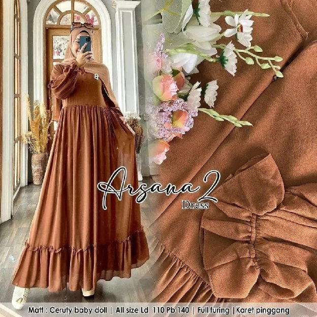 gamis wanita Arsana dress bahan ceruty babydoll full 