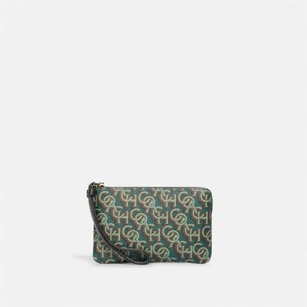 Coach Corner Zip With Coach Monogram Print - Green (CF 548)