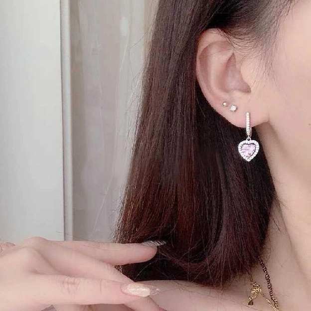 Anting Tusuk Sterling Silver 925 Desain Hati Hias Cubic Zirconia Pink Untuk Wanita