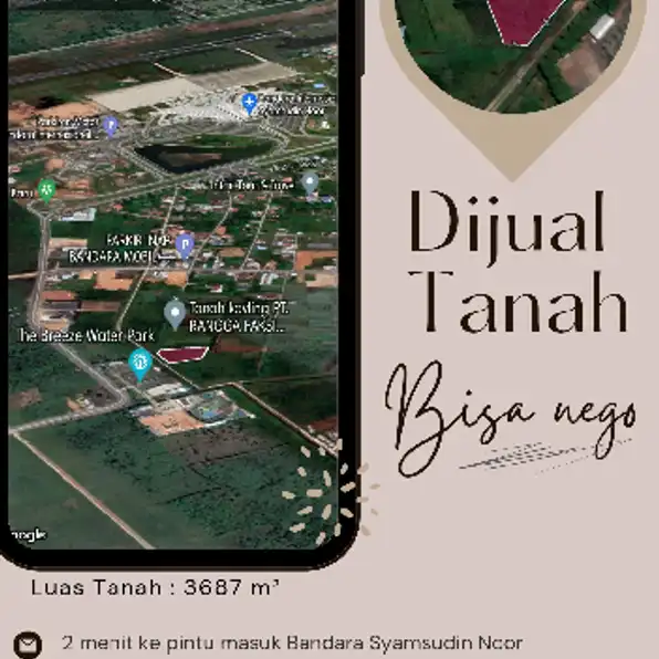 Dijual tanah strategis dekat pintu masuk Bandara Syamsudinnoor