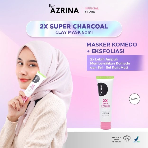 Azrina 2x Super Charcoal Clay Mask - Masker Wajah Brightening Wanita Pria Untuk Mengurangi Komedo