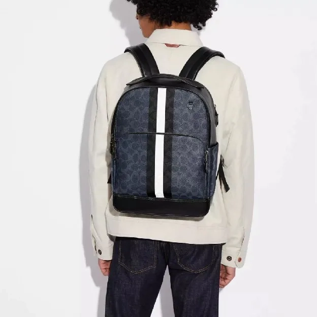 Coach Graham Backpack In Blocked Signature Canvas With Varsity Stripe (CH 3230)