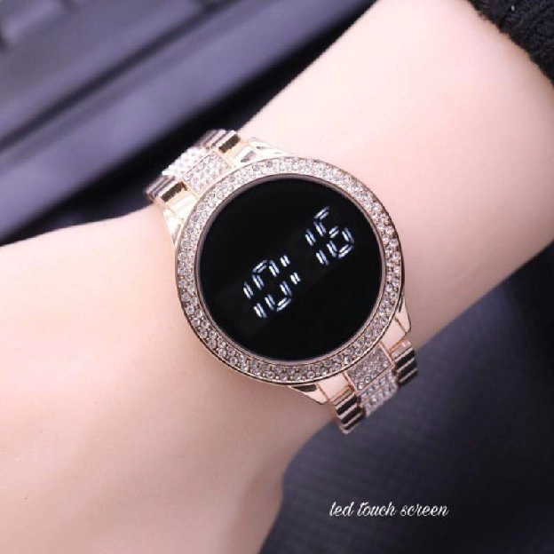 Best Seller Jam Tangan Fashion Wanita Diamond Rantai LED Touch Screen