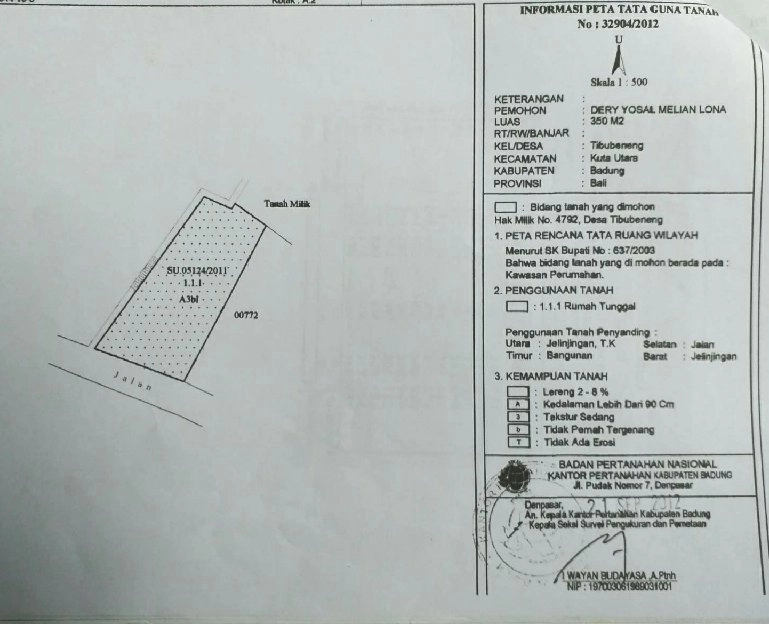 Dijual 3,5 are, Jl. Poh Gading Raya Dawas Padonan Tibubeneng Kuta Utara