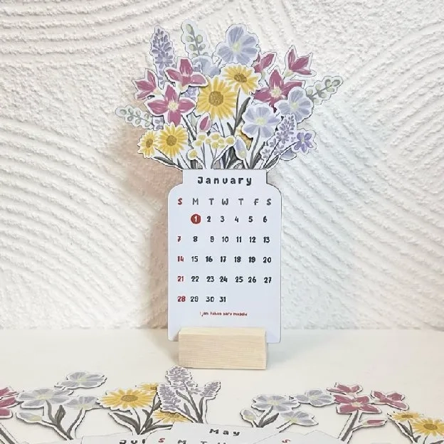 2024 CALENDAR BLOOMY FLOWERS / KALENDER 2024 AESTHETIC / DESK CALENDAR / KALENDER MEJA