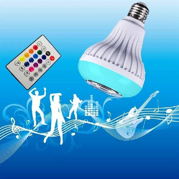 Lampu Bohlam warna warni Speaker Bluetooth wireless LED RGB remote E27 Hias kamar tidur Music disco