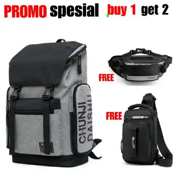 Tas Ransel Pria Free 2 Tas Selempang - BISA COD