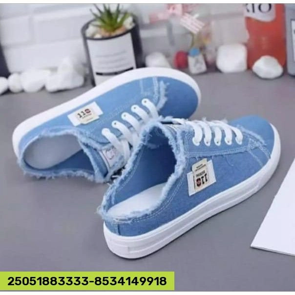 Sepatu Selop Wanita Denim Tali