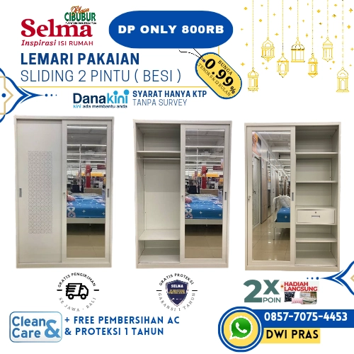 LEMARI PAKAIAN 2 PINTU SLIDING BAHAN METAL ( BESI )