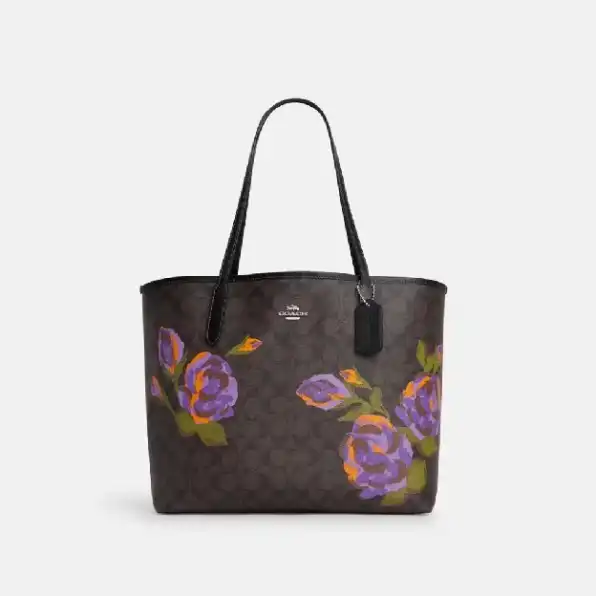 Tas Coach City Tote In Signature Canvas With Rose Print (CL 420)