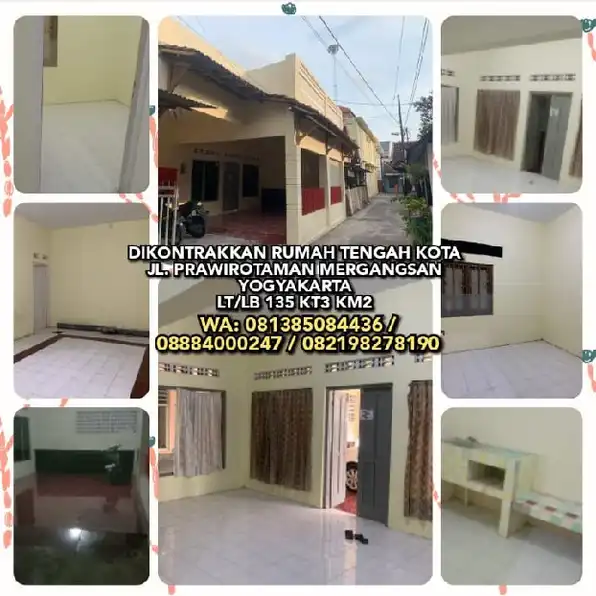 DIKONTRAKKAN RUMAH DI TENGAH KOTA JL. PRAWIROTAMAN MERGANGSAN YOGYAKARTA. LT/LB 135 KT3 KM2. 