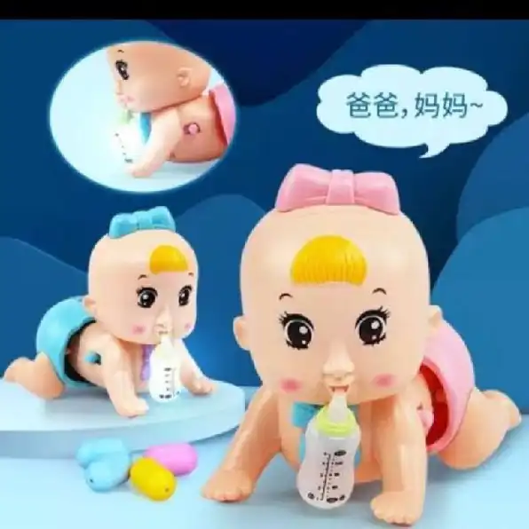 MAINAN BONEKA BAYI MERANGKAK TARIK / MAINAN BAYI TARIK BISA JALAN MERANGKAK - EDUKASI BABY ANAK