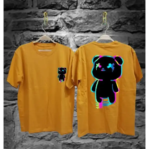 Baju Kaos Tshirt Jepang Pria Wanita Keren Lengan Pendek Boneka Pelangi Hitam Terbaru Motif Sablon