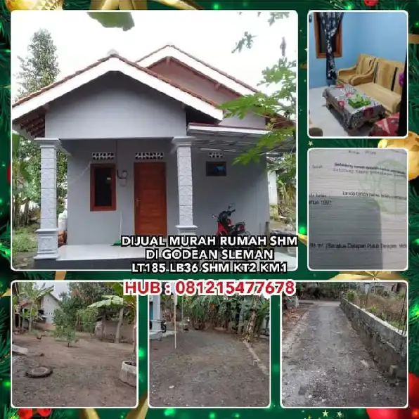 DIJUAL MURAH RUMAH SHM DI GODEAN SLEMAN.LT185 LB36 SHM KT2 KM1.H: 081215477678* Jual rumah siap huni