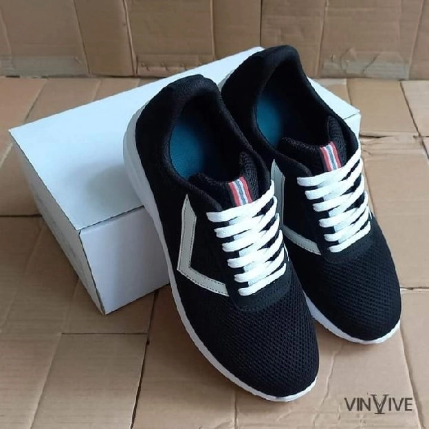 Sneakers Hitam Pria Murah VT-001 Sepatu Sport Motif Anyaman awet dan tahan lama