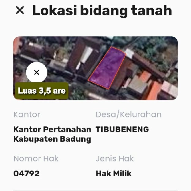 Dijual 3,5 are, Jl. Poh Gading Raya Dawas Padonan Tibubeneng Kuta Utara