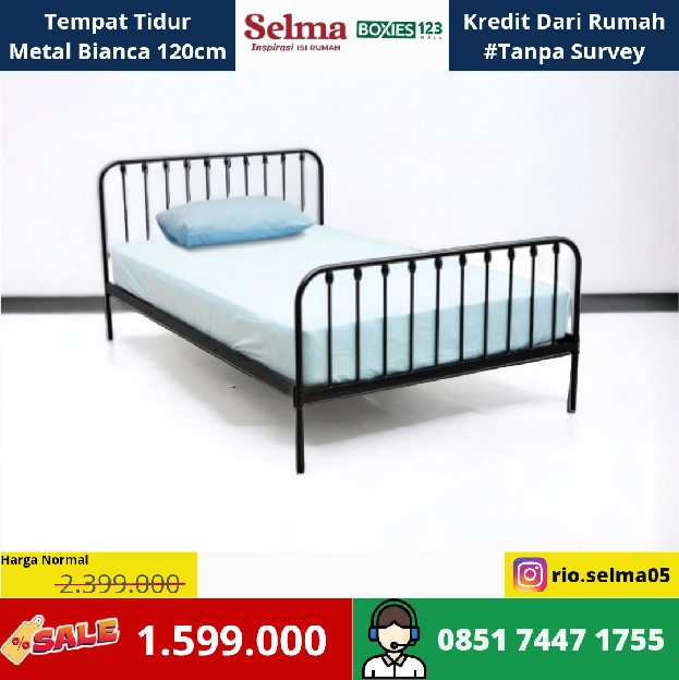 Tempat Tidur Metal Bianca Hitam 120cm