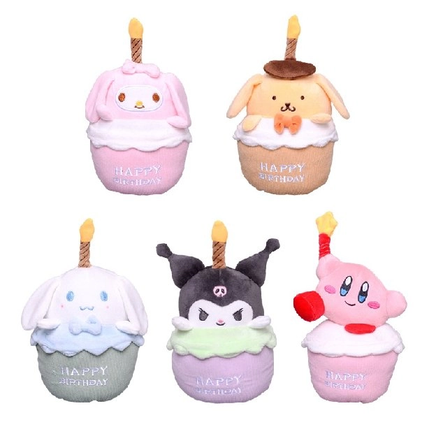 New Sanrio Cartoon Birthday Cake Shape Kuromi Melody with Musical Candle Plush