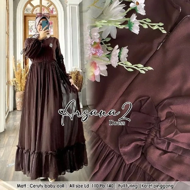 gamis wanita Arsana dress bahan ceruty babydoll full 