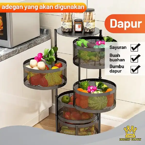 Rak Susun Besi Dapur Serbaguna Tingkat Model Bulat / Rak Troli Susun Putar / Rotary Multilayer Organ