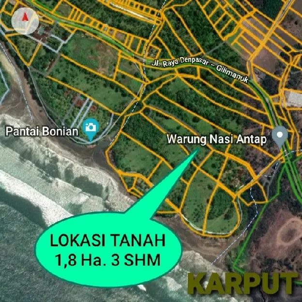 Dijual 1,8 Ha. Jl. Denpasar Gilimanuk PANTAI BONIAN Antap Selemadeg Tabanan