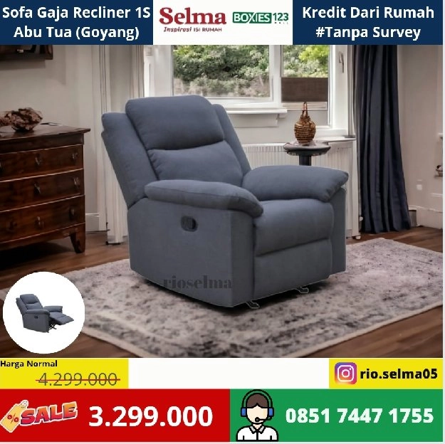 Sofa Gaja Recliner Fabric Abu-abu Tua Goyang 