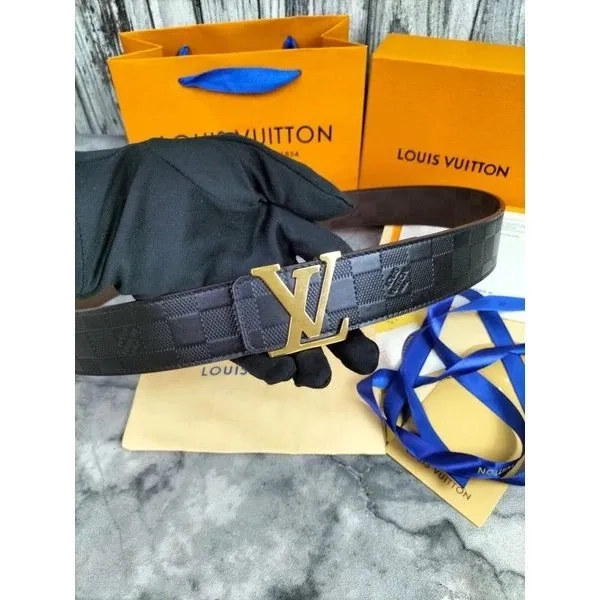 MEN BELT IKAT PINGGANG SABUK PRIA LOUIS VUITTON LV BLACK EMBOSS DAMIER