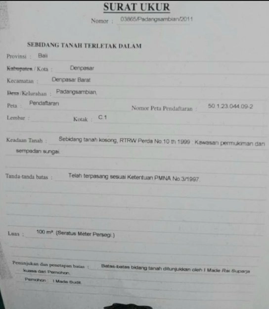 Dijual 1 are, Jl. Raya Muding Gg. Parisudha Kerobokan Kaja Kuta Utara