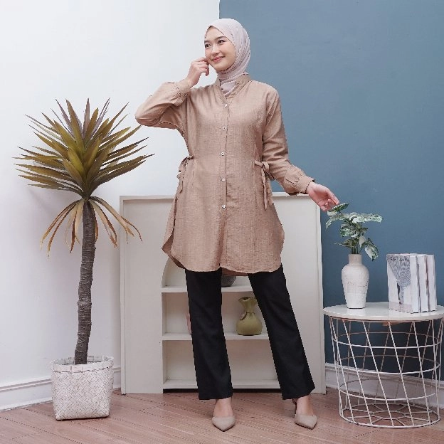 Gaia Tunik Polo Linen/tunik/atasan wanita/baju murah/tunik polo linen premium/tunik polo linen premi