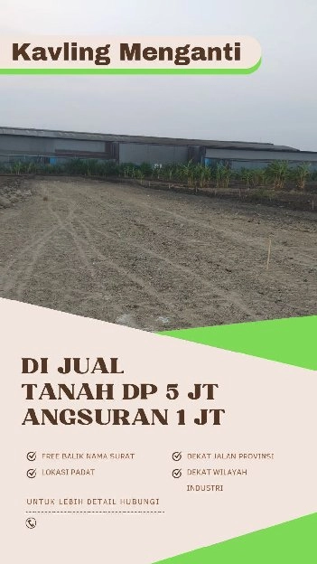 Tanah Kavling Heboh KJP Menganti Dkt Pemukiman Warga Dkt Jln Provinsi Angs 1jt smp Lunas