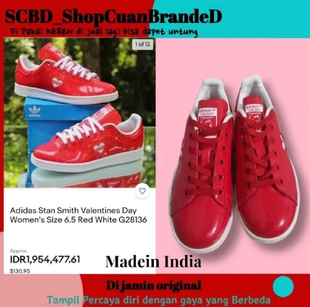 Sepatu Original Adidas Stan Smith Valentines Day Women’s Red White G28136 size 36 insole 22cm India