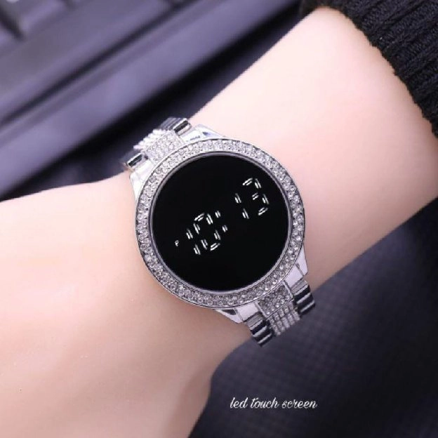 Best Seller Jam Tangan Fashion Wanita Diamond Rantai LED Touch Screen