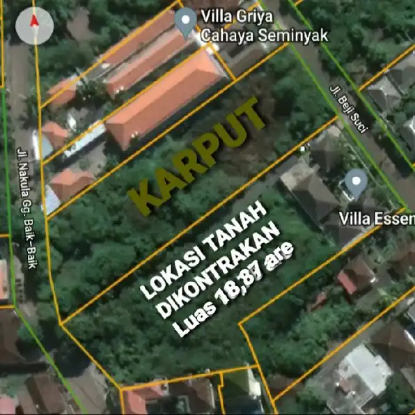 Dikontrakan 18,87 are, Jl. Nakula Gg. Baik-Baik Sunsetroad Seminyak Legian Kuta