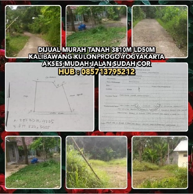 DIJUAL MURAH TANAH 3810M LD50M KALIBAWANG KULONPROGO YOGYAKARTA. AKSES MUDAH JALAN SUDAH COR. H