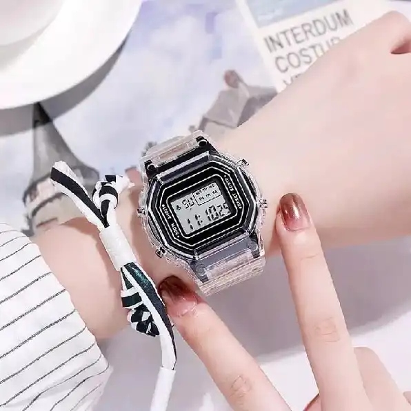 Jam Tangan Wanita Fashion Korea Style Digital Sport tali transparan