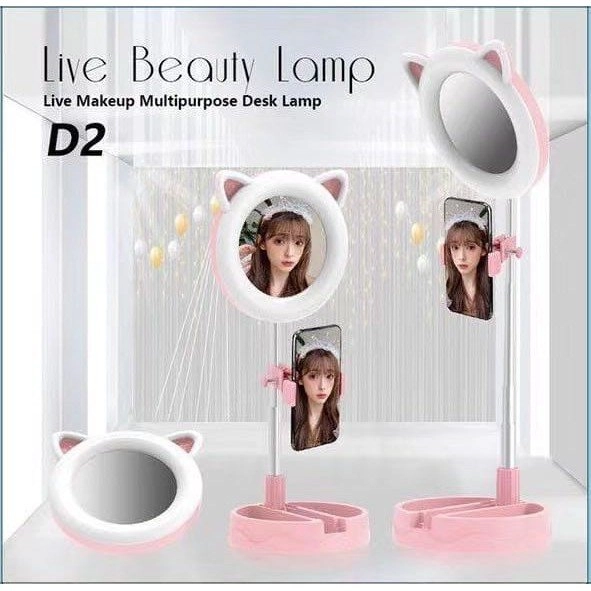 Live beauty Lamp D1,D2,dan D3 Make up Mirror Ring Light Phone Holder Kaca