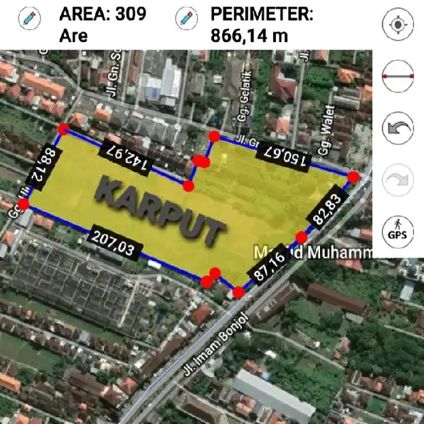 Dijual 3,09 Ha. Jl. Imam Bonjol Gn. Soputan Pemecutan KLOD Denpasar