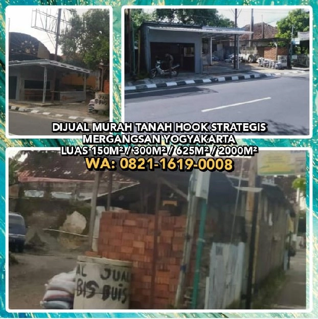 TANAH DIJUAL : DIJUAL MURAH TANAH HOOK STRATEGIS MERGANGSAN YOGYAKARTA.LUAS 150M² / 300M² / 625M² / 