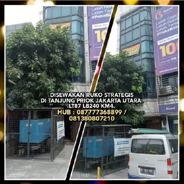 DISEWAKAN RUKO STRATEGIS DI TANJUNG PRIOK JAKARTA UTARA.LT87 LB240 KM4.H:087777368899 / 081380807210