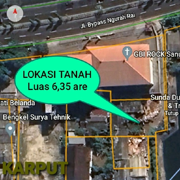 Dijual 6,35 are, Jl. Bypass Ngurah Rai Sidakarya Suwung Denpasar