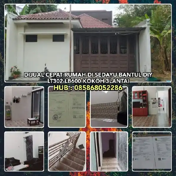 DIJUAL CEPAT RUMAH DI SEDAYU BANTUL DIYLT302 LB600 KOKOH 3LANTAIH: 085868052286* DIJUAL Rumah Bangun