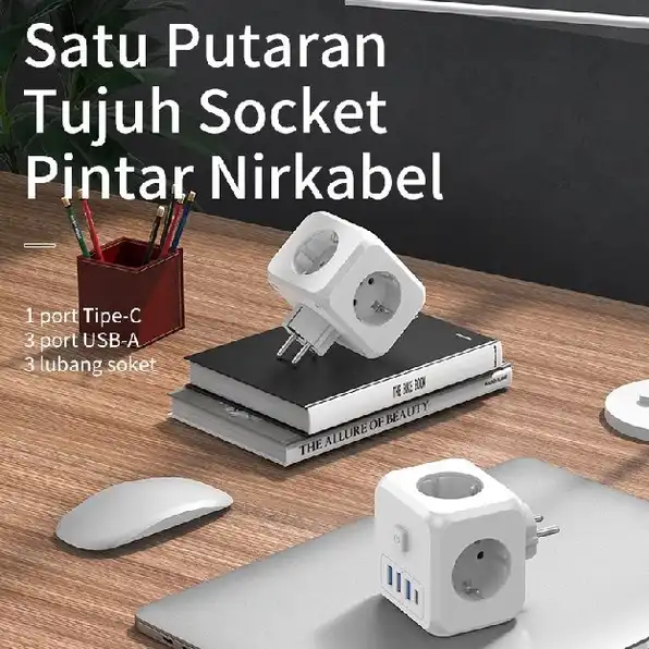 kubus Stop kontak kabel Colokan listrik Colokan 3 lubang Colokan USBx3+Type Cx1 Charge 22.5W