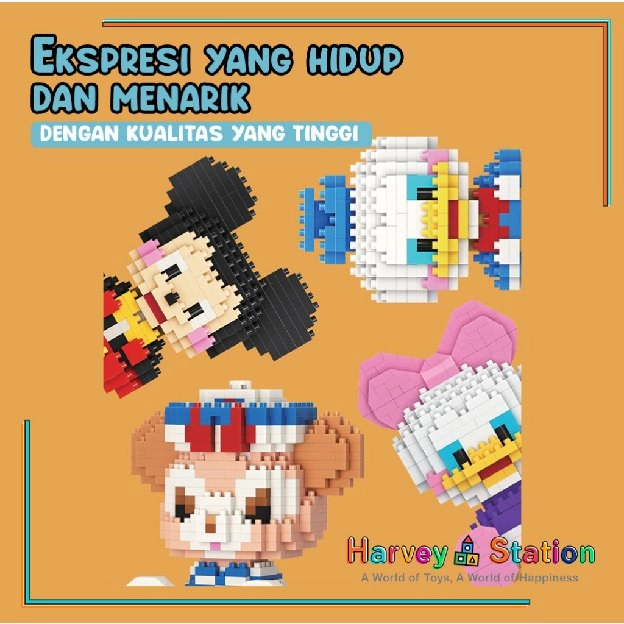 Mainan anak PUZZLE BALOK SUSUN DISNEY 3D DIY Mainan Edukasi Bayi Puzzle Brick Mini Kartun Karakter H