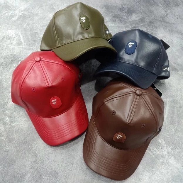 Topi BAPE Bathing Ape Leather Logo Bordir Topi Baseball Kulit