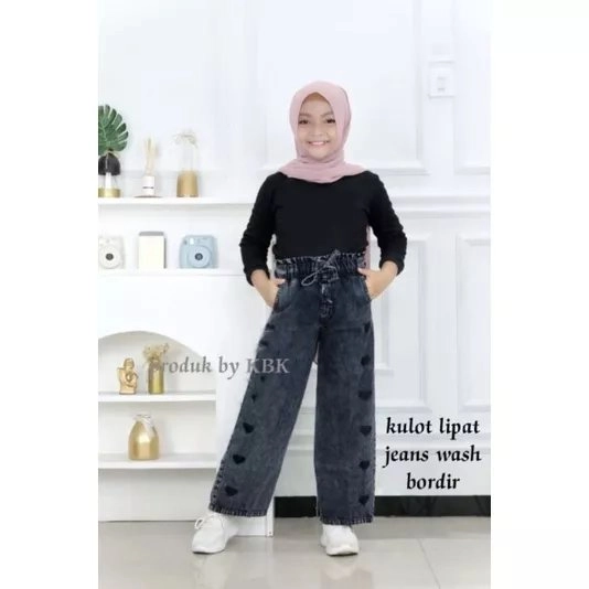 PROMO ❗❗kulot/celana  jeans panjang anak tanggung variasi bordir love...