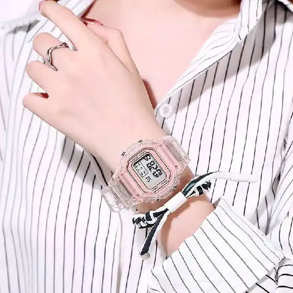 Jam Tangan Wanita Fashion Korea Style Digital Sport tali transparan