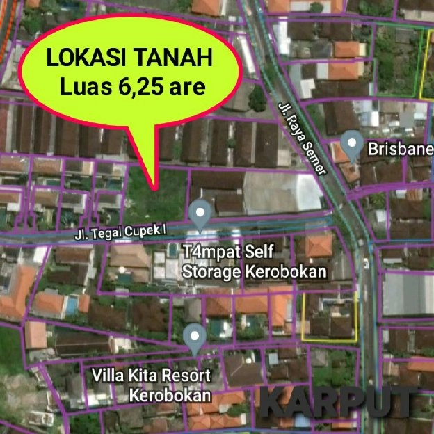 Dijual 6,25 are, Jl. Tegal CUPEK I Raya Semer Bumbak Kerobokan Kuta Utara