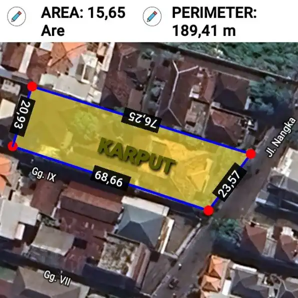 Dijual 15,65 are FREE BANGUNAN HOTEL, Jl. Nangka Selatan UTAMA Denpasar