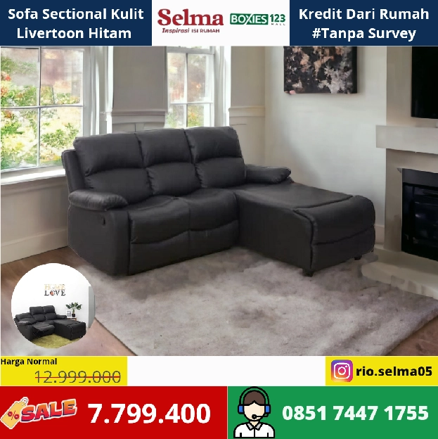 Sofa Set Sectional Livertoon Kulit Hitam 